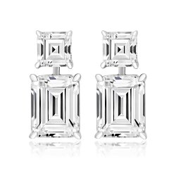 Double Asscher Cut And Emerald Cut Claw Set Drop Earrings LEG0020