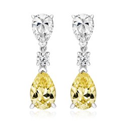 Triple Round And Yellow Pear Shape Claw Set Drop Earrings LEG0026Y
