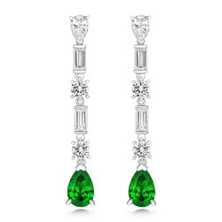 Green Pear Shape-round-baguette Long Drop Earrings LEG0042E