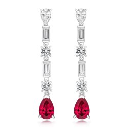 Red Pear Shape-round-baguette Long Drop Earrings LEG0042R