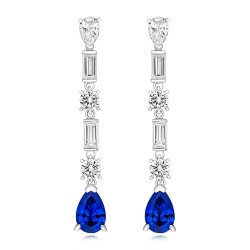 Blue Pear Shape-round-baguette Long Drop Earrings LEG0042S