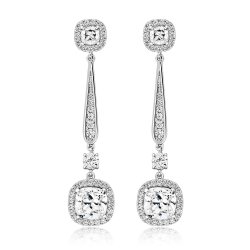 Asscher Cuts Halo Style Long Drop Earrings LEG0054