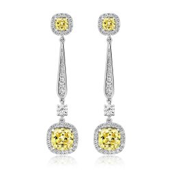 Yellow Asscher Cuts Halo Style Long Drop Earrings LEG0054Y
