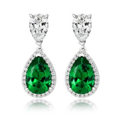 Double Pear And Green Pear Halo Style Drop Earrings LEG0062E