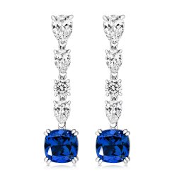 Pear Shape-rounds-blue Cushion Claw Set Drop Earrings LEG0064S