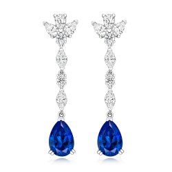 Triple Pear Top With Blue Pear Bottom Claw Set Drop Earrings LEG0065S