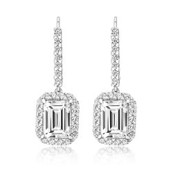 Emerald Cut Halo Style Drop Earrings LEG0070