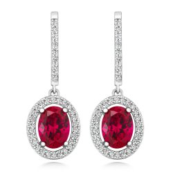 Red Oval Halo Style Drop Earrings LEG0071R