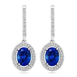 Blue Oval Halo Style Drop Earrings LEG0071S