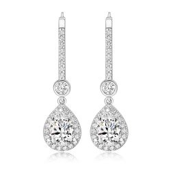 Round Rubover And Pear Shape Halo Style Drop Earrings LEG0072