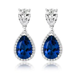 Double Pear And Blue Pear Halo Style Drop Earrings LEG0062S