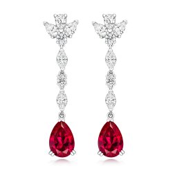 Triple Pear Top With Red Pear Bottom Claw Set Drop Earrings LEG0065R