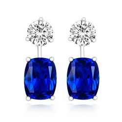 Double Round And Blue Cushion Knife Wire Drop Earrings LEG0066S