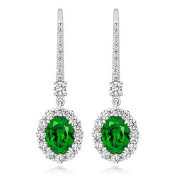 Green Oval Cluster With Pave Set Wire Drop Earrings LEG0068E