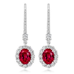 Red Oval Cluster With Pave Set Wire Drop Earrings LEG0068R