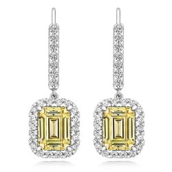 Yellow Emerald Cut Halo Style Drop Earrings LEG0070Y
