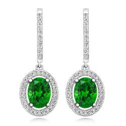 Green Oval Halo Style Drop Earrings LEG0071E
