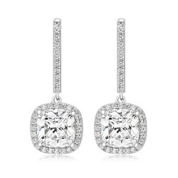 Cushion Cut Halo Style Drop Earrings LEG0073