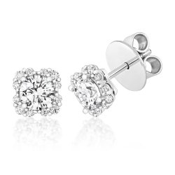 Round Centre Stone With Cushion Fancy Cluster Stud Earrings LEG0028