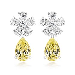 Yellow Pear Shape With Flower Drop Earrings LEG0078Y
