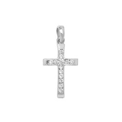 9ct White Gold Cz Cross Pendant 