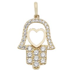 9ct Gold Cz Heart Hamsa Pendant 
