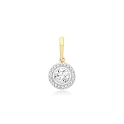 9ct Gold Cz Round Halo Pendant 