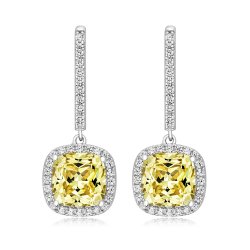 Yellow Cushion Cut Halo Style Drop Earrings LEG0073Y