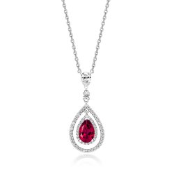 Red Pear Shape Multi Halo Swing Pendant Fixed Chain LPG0007R
