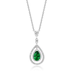 Green Pear Shape Multi Halo Swing Pendant Fixed Chain LPG0007E