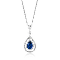 Blue Pear Shape Multi Halo Swing Pendant Fixed Chain LPG0007S