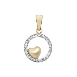 9ct Gold Cz Heart Within Circle Pendant 