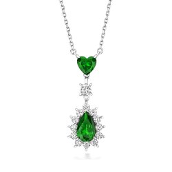 Green Pear Shape Cluster And Heart Pendant On Fixed Chain LPG0024E