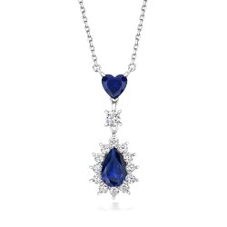 Blue Pear Shape Cluster And Heart Pendant On Fixed Chain LPG0024S