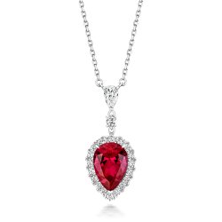 Red Pear Shape Cluster With Double Drop Pendant On Fixed Chain LPG0025R