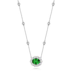 Green Oval Cluster Pendant On Fixed Stone Set Chain LPG0026E