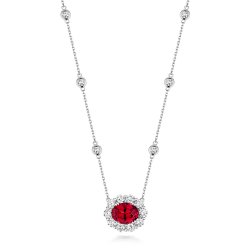 Red Oval Cluster Pendant On Fixed Stone Set Chain LPG0026R