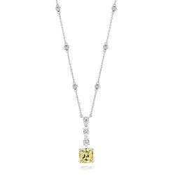 Yellow Cushion With Multi Shape Drop Pendant On Fixed Stone Chain LPG0023Y