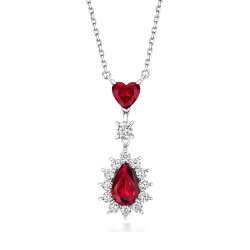 Red Pear Shape Cluster And Heart Pendant On Fixed Chain LPG0024R