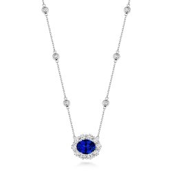 Blue Oval Cluster Pendant On Fixed Stone Set Chain LPG0026S