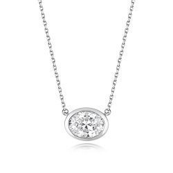 Single Oval Rubover Set Pendant On Fixed Chain LPG0032