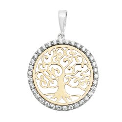 9ct Gold Cz Halo Tree Of Life Pendant 