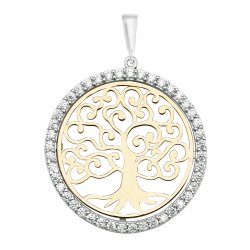 9ct Gold Cz Halo Tree Of Life Pendant 