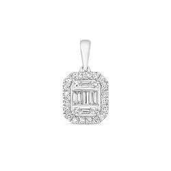 Diamond Octagon Cluster Pendant In 9ct White Gold 
