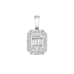 Diamond Octagon Cluster Pendant In 9ct White Gold 