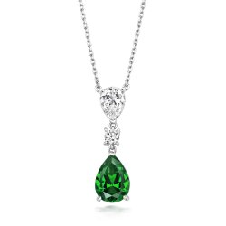 Green Pear Shape Triple Drop Claw Set Pendant On Fixed Chain LPG0037E