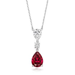 Red Pear Shape Triple Drop Claw Set Pendant On Fixed Chain LPG0037R