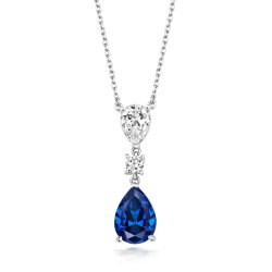 Blue Pear Shape Triple Drop Claw Set Pendant On Fixed Chain LPG0037S