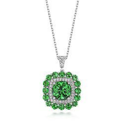 Green Round Centre Double Cluster Pendant On Running Chain LPG0042E