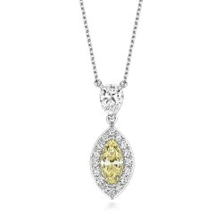 Pear Shape And Yellow Marquise Halo Drop Pendant On Fixed Chain LPG0044Y